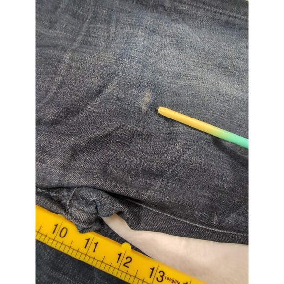 7 For All Mankind Jeans Mens 36x28 Blue Dark Wash Bootcut Denim Design On Pocket - Picture 9 of 16